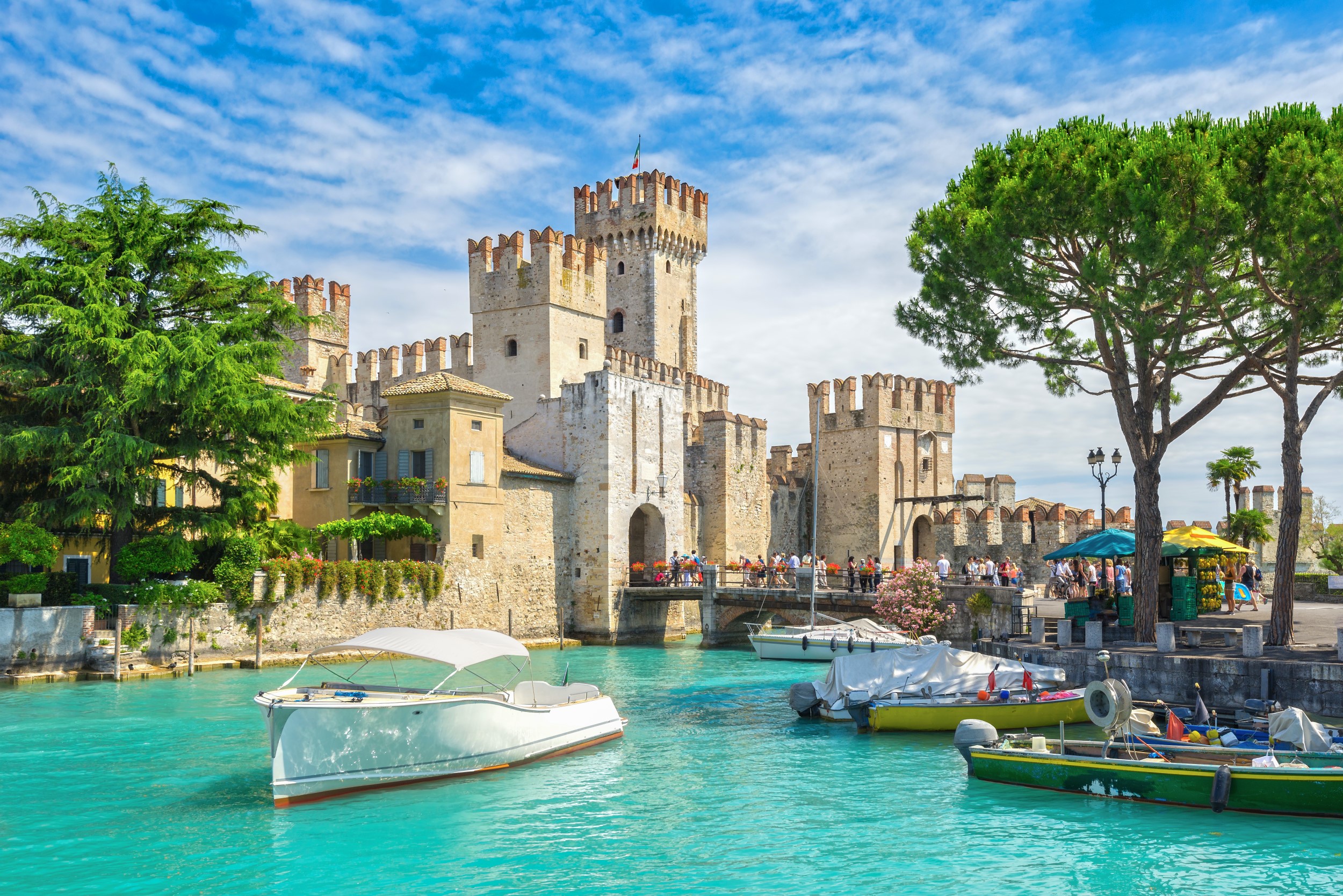 Castle on the island of Sirmione, Lake Garda, Italy